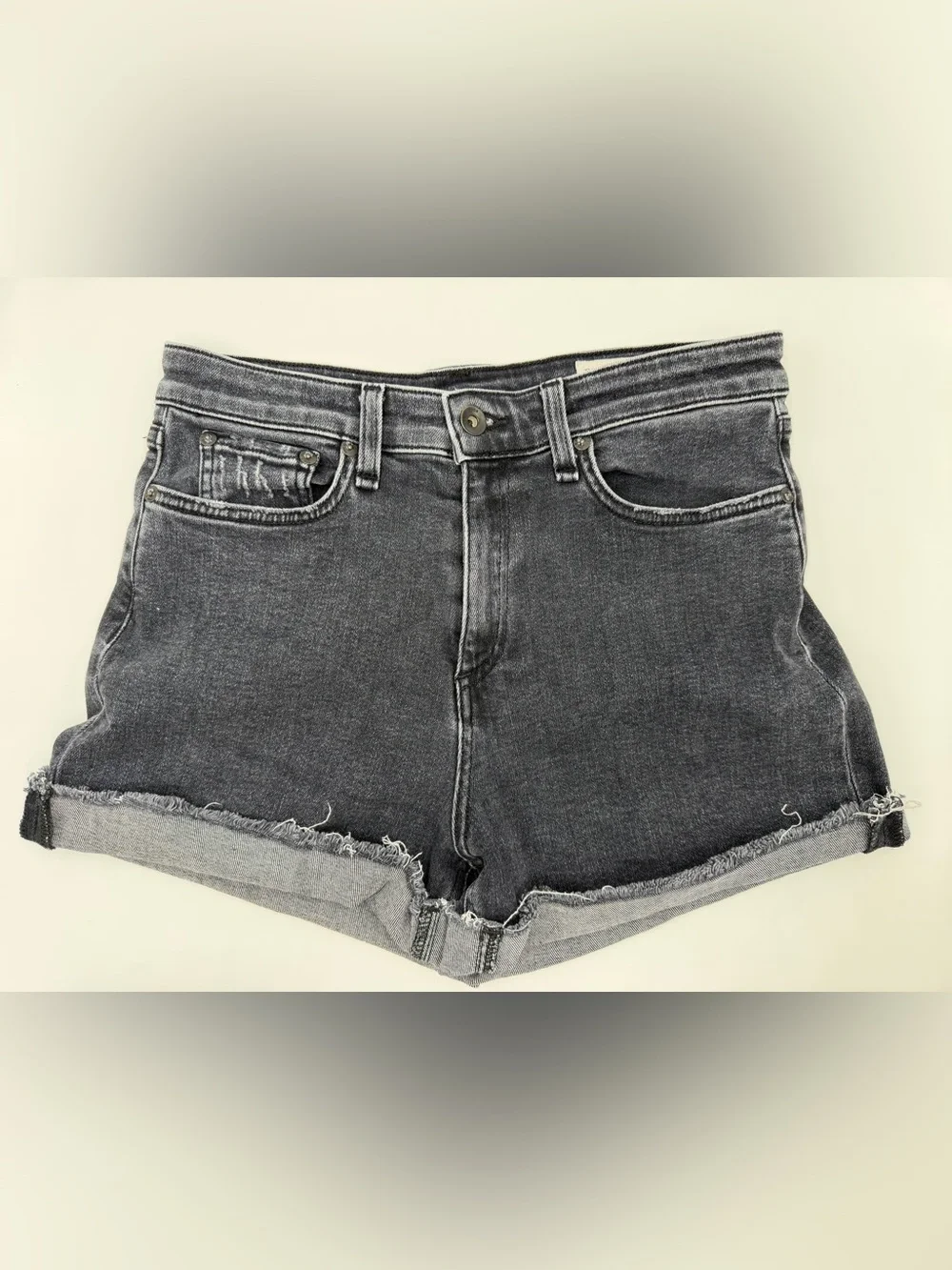 Rag and Bone Nina High Waist Denim Shorts Cuffed Hem Washed Black 27